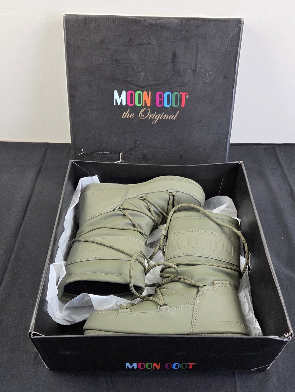 Moon Boots Mid Rubber Lace Up Womens Sz 5 Green Leather